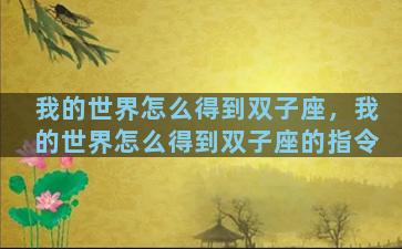 我的世界怎么得到双子座，我的世界怎么得到双子座的指令