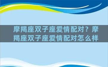摩羯座双子座爱情配对？摩羯座双子座爱情配对怎么样