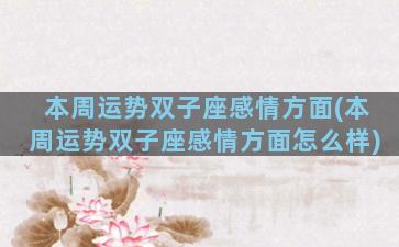 本周运势双子座感情方面(本周运势双子座感情方面怎么样)