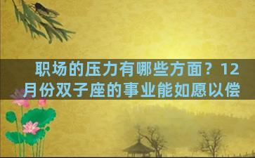 职场的压力有哪些方面？12月份双子座的事业能如愿以偿