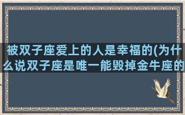 被双子座爱上的人是幸福的(为什么说双子座是唯一能毁掉金牛座的星座)