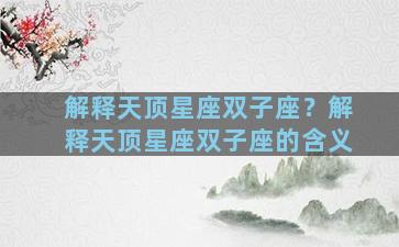 解释天顶星座双子座？解释天顶星座双子座的含义
