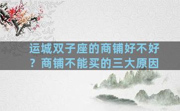运城双子座的商铺好不好？商铺不能买的三大原因