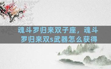 魂斗罗归来双子座，魂斗罗归来双s武器怎么获得