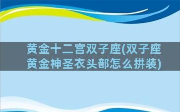 黄金十二宫双子座(双子座黄金神圣衣头部怎么拼装)